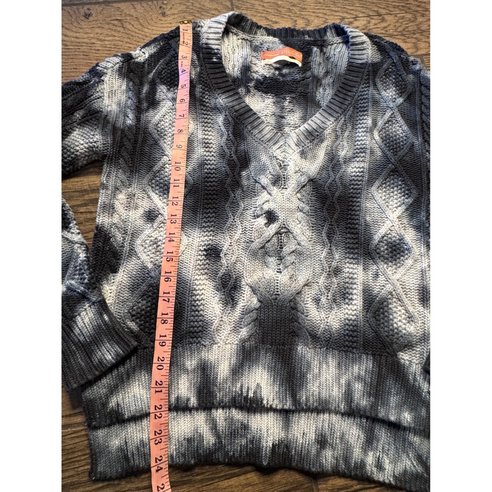 PILCRO ANTHROPOLOGIE Tie Dye Cable Knit V Neck Sweater‎ XS Oversized Hi Low Cozy - Picture 5 of 9